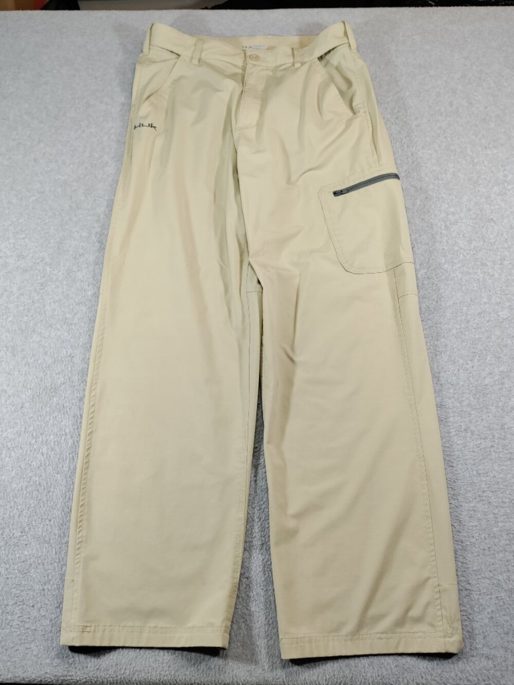 Huk Mens L 36x30 Khaki Fishing Pants Zip Pocket Vented